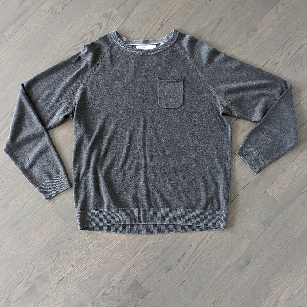 Ryan Seacrest Mens Pocket Crew Pullover Sweater, Grey, Large